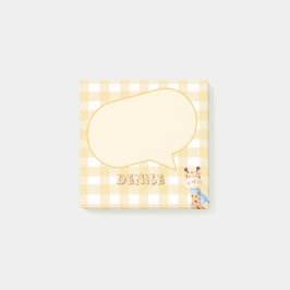 かわいいキリン パステルオレンジのギンガム柄 ポストイット