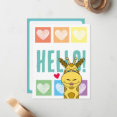 かわいいキリン レインボー ハートのこんにちは ノートカード (正面/裏面インサイチュ)