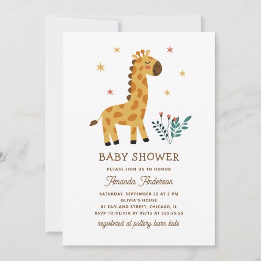 かわいいキリン。動物園おもしろいのサファリ動物の赤ちゃん 招待状 (正面)