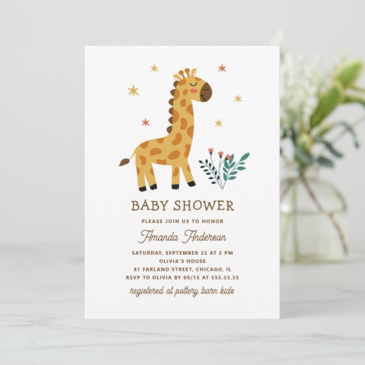 かわいいキリン。動物園おもしろいのサファリ動物の赤ちゃん 招待状 (スタンド正面)