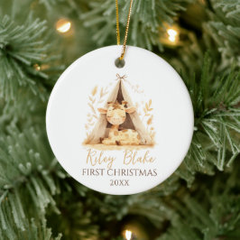 かわいいキリン 性別不明の赤ちゃんの最初のクリスマス セラミックオーナメント