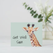 かわいいキリン 早期回復 お見舞いカード ポストカード (スタンド正面)