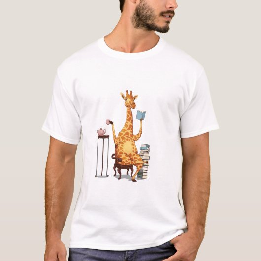 かわいいキリン、本、お茶のプレゼント Tシャツ (正面)