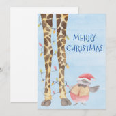 かわいいキリン 水彩クリスマス シーズンカード (正面/裏面)