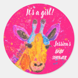 かわいいキリン 水彩サファリ ジャングル ベイビーシャワー ラウンドシール