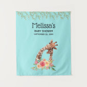 かわいいキリン 水彩画 ママ & 赤ちゃん ベビーシャワー タペストリー (正面)