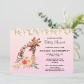 かわいいキリン 水彩 ママ & 赤ちゃん ベビーシャワー 招待状 (スタンド正面)