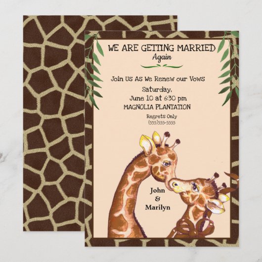 かわいいキリン 結婚誓約更新招待状 招待状 (正面/裏面)