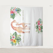 かわいいキリン 花柄 ベビーシャワー フォトブース プロップ タペストリー (正面)