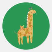 かわいいキリン 鳥 & 花 ゴールド オレンジ 緑 ラウンドシール (正面)