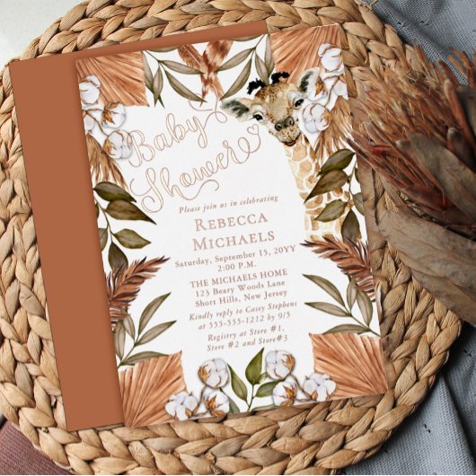 かわいいキリンBOHO乾燥した草赤ちゃんシャワー箔 箔招待状