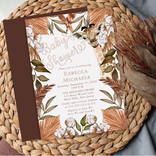 かわいいキリンBOHO乾燥した草赤ちゃんシャワー箔I 箔招待状