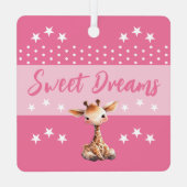 かわいいキリンshhhの名前を追加して眠っているピンク メタルオーナメント (裏面)