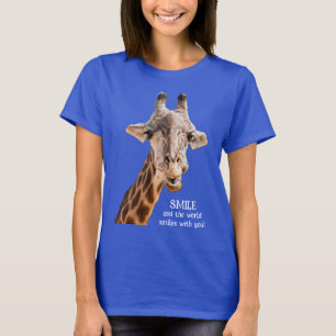 かわいいキリンSMILEモダンな面白い名言 Tシャツ