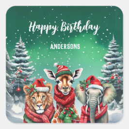 かわいいキリンzoクリスマスツリー誕生日の女の子パーティー スクエアシール