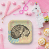 かわいいキルトの上で寝る猫 ペーパープレート (パーティー)