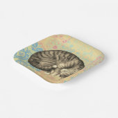 かわいいキルトの上で寝る猫 ペーパープレート (傾斜あり)