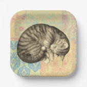 かわいいキルトの上で寝る猫 ペーパープレート (正面)