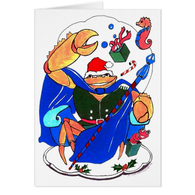 かわいいキングカニのアラスカ野生生物クリスマスカード (正面)