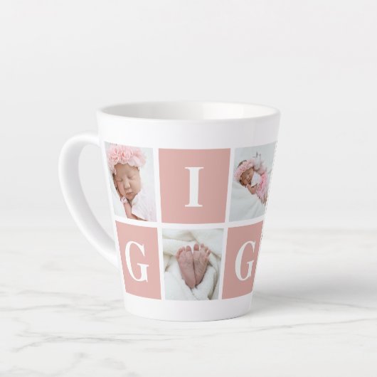 かわいいギギ祖母5フォトコラージュ カフェラテマグ (左アングル)