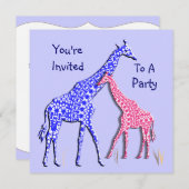 かわいいギザギザのキリン ピンク ブルー パーティーの招待状 招待状 (正面/裏面)