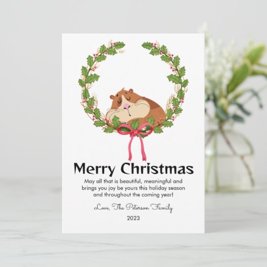 かわいいギニアピグペット愛好クリスマスフラット シーズンカード (スタンド正面)