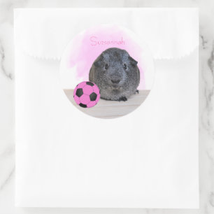 かわいいギニアピッグピンクサッカーボール名前をカスタムする ラウンドシール