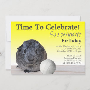 かわいいギニア豚バレーボールカスタム誕生日パーティー 招待状