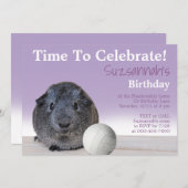 かわいいギニア豚バレーボールカスタム誕生日パーティー 招待状 (正面/裏面)