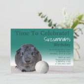 かわいいギニア豚バレーボールカスタム誕生日パーティー 招待状 (スタンド正面)