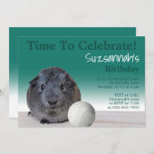 かわいいギニア豚バレーボールカスタム誕生日パーティー 招待状 (正面/裏面)