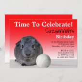 かわいいギニア豚バレーボールカスタム誕生日パーティー 招待状 (正面/裏面)
