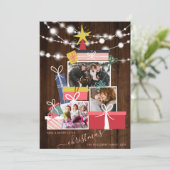 かわいいギフトクリスマスツリー木材3写真コラージュ 案内状 (スタンド正面)