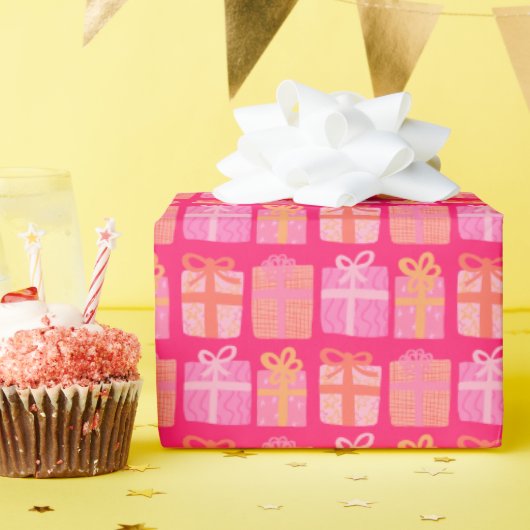 かわいいギフト手描きクリスマスホリデーズピンク赤 ラッピングペーパー (誕生日パーティー)