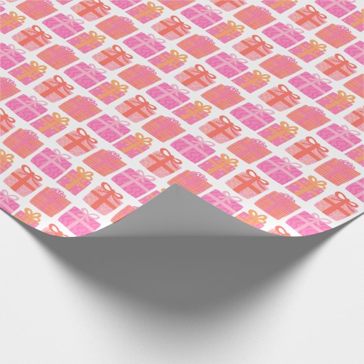 かわいいギフト手描きクリスマスホリデーズピンク ラッピングペーパー (角)