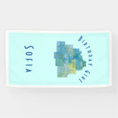 かわいいギフト誕生日ガールブルーグリーンバナー 横断幕 (横)