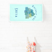 かわいいギフト誕生日ガールブルーグリーンバナー 横断幕 (インサイチュ)