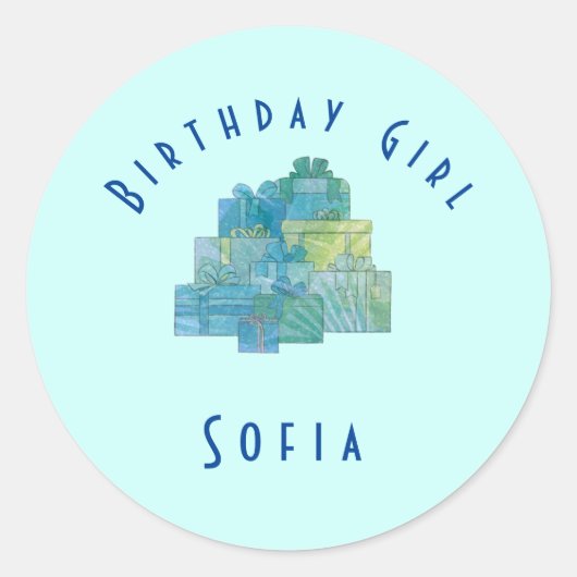 かわいいギフト誕生日ガールブルーグリーン ラウンドシール (正面)