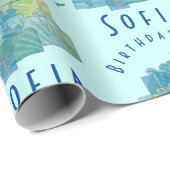 かわいいギフト誕生日ガールブルーグリーン ラッピングペーパー (ロールコーナー)