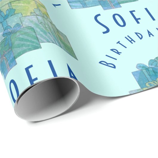 かわいいギフト誕生日ガールブルーグリーン ラッピングペーパー (ロールコーナー)