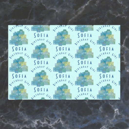 かわいいギフト誕生日ガールブルーグリーン 薄葉紙