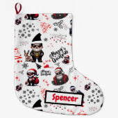 かわいいギャングのサンタメリークリスマスを白に | ラージクリスマスストッキング (正面)