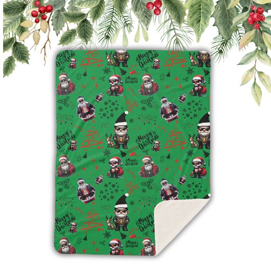 かわいいギャングのサンタ・メリークリスマスを緑に | シェルパブランケット