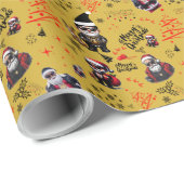 かわいいギャングスターサンタメリークリスマス金ゴールド | ラッピングペーパー (ロールコーナー)