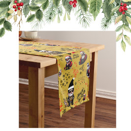 かわいいギャングスターサンタメリークリスマス金ゴールド | ロングテーブルランナー