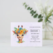 かわいいギラフの花冠 誕生日招待状 ポストカード (スタンド正面)