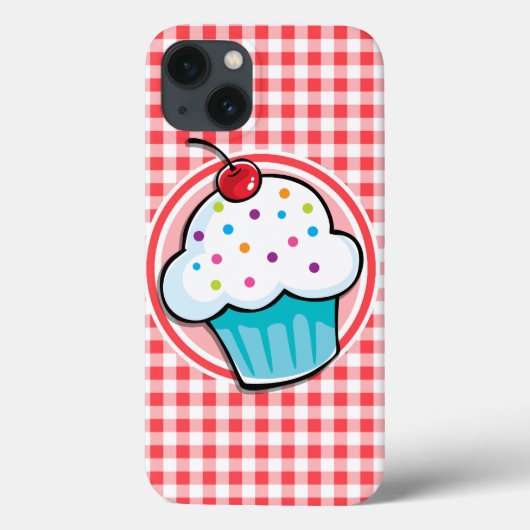 かわいいギンガムの赤と白カップケーキ Case-Mate iPhoneケース (裏面)