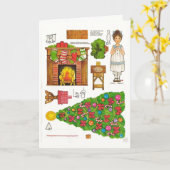 かわいいギンガムオールドファッションドクリスマス紙人形 カード (黄色い花)