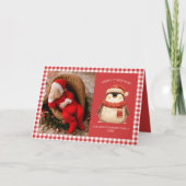 かわいいギンガムチェック家族のクリスマスフォト カード (正面)