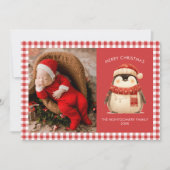 かわいいギンガムチェック家族クリスマスフォトカード シーズンカード (正面)